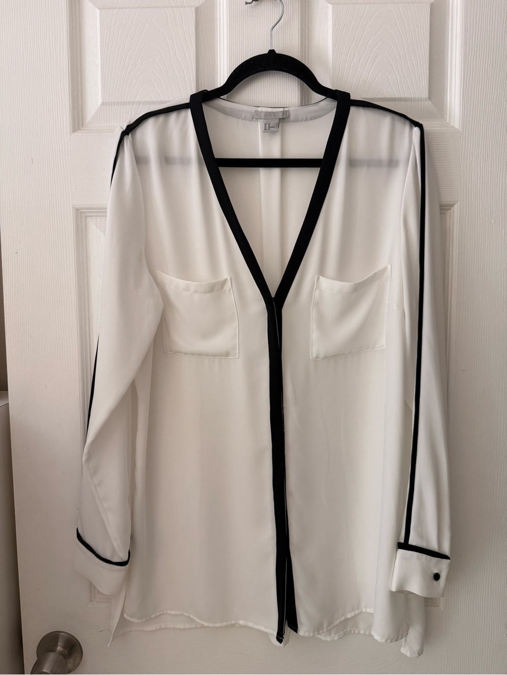 H&M White Blouse with Black Trim